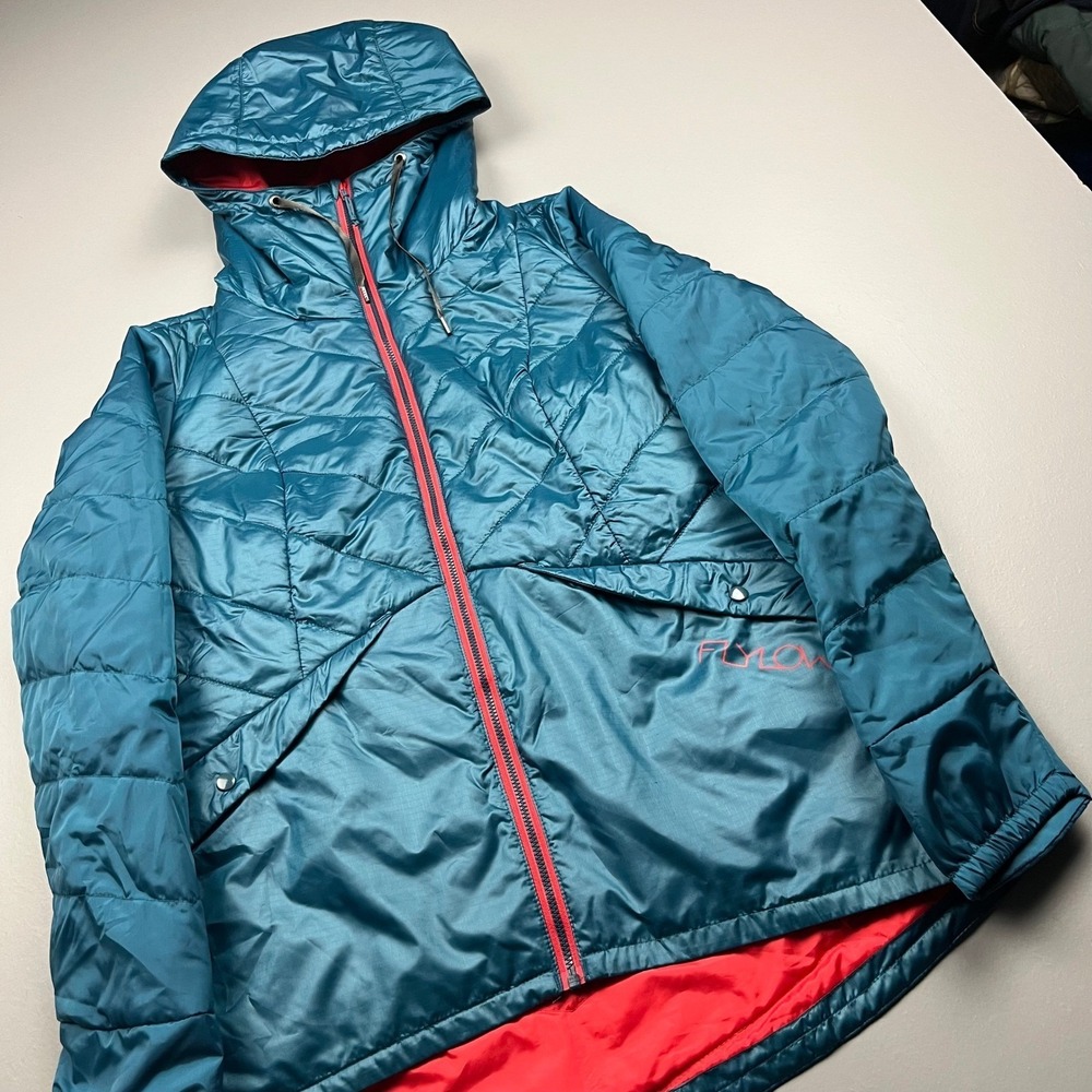Flylow Insulated Jacket Womens Small Teal Puffer Hooded Full Zip 6600-1600 Shiny
